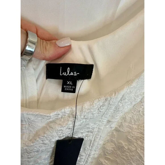 Lulu's Extravagant Poise White Textured Jacquard Bubble-Hem Mini Dress - Size XL - Picture 7 of 7